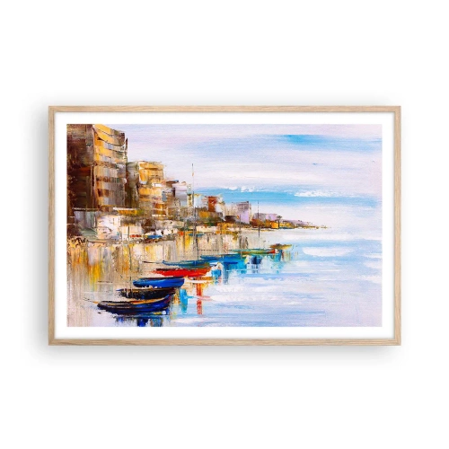 Poster in cornice rovere chiaro - Molo cittadino multicolore - 91x61 cm