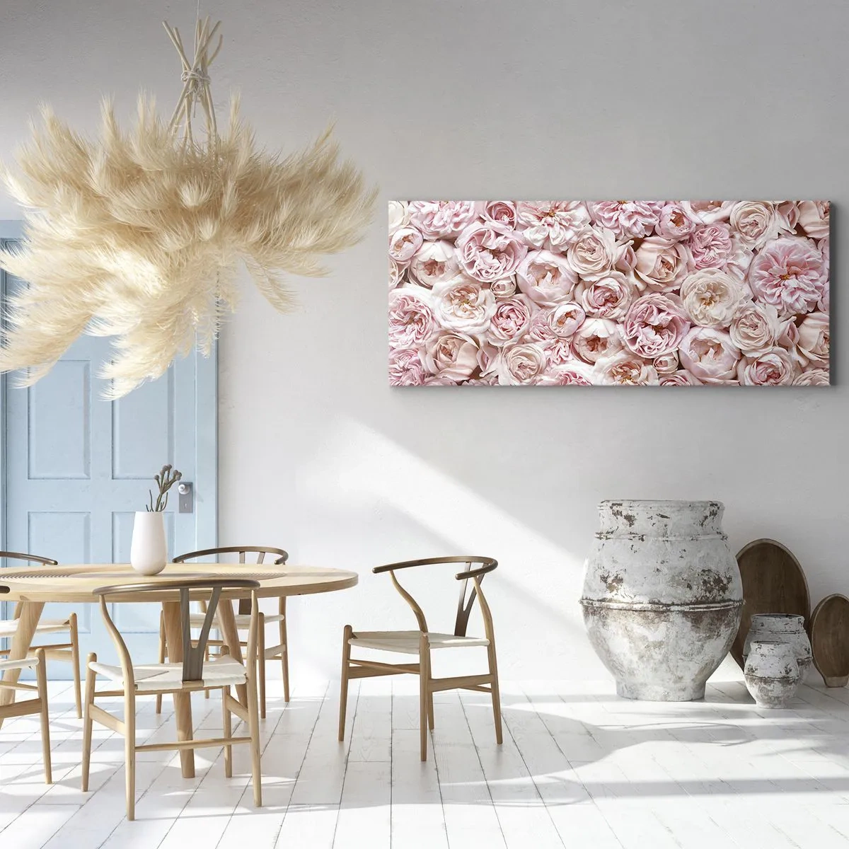 Quadro su tela - Stampe su Tela - Delicate rose in tonalità di rosa su tutta la superficie - 140x50cm - Coperto di rose - Decorazione murale moderna per soggiorno e camera da letto ARTTOR