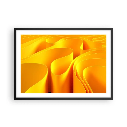 Poster in cornice nera - Onde astratte gialle che ricordano i raggi del sole - 70x50cm - Come onde di sole - Decorazione murale moderna per soggiorno e camera da letto ARTTOR