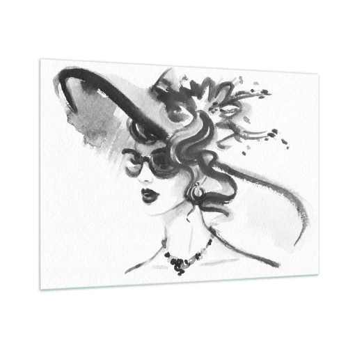 Quadro su vetro - Ritratto in bianco e nero di una donna che indossa un cappello - 100x70cm - Donna di carattere - Decorazione murale moderna per soggiorno e camera da letto ARTTOR