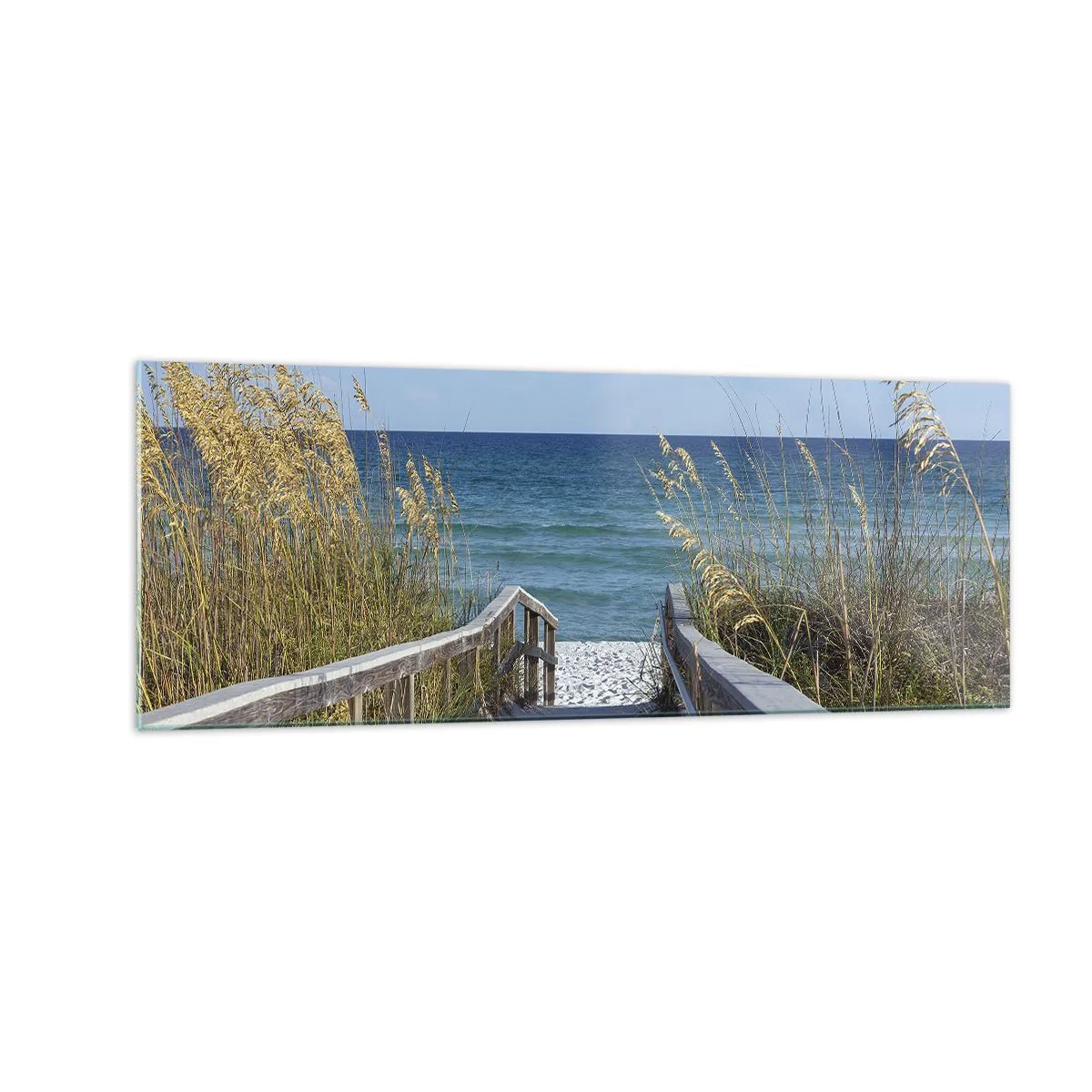 Quadro su vetro - Sentiero per la spiaggia con vista mare - 140x50cm - Al sole, al vento - Decorazione murale moderna per soggiorno e camera da letto ARTTOR