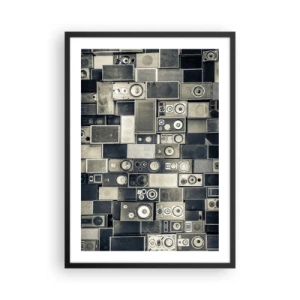 Poster in cornice nera - Collage di altoparlanti in tonalità di grigio - 50x70cm - Armonia di suoni - Decorazione murale moderna per soggiorno e camera da letto ARTTOR