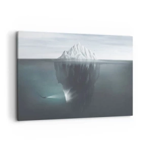 Quadro su tela - Stampe su Tela - Un iceberg in acqua con un sub e un riflettore sotto la superficie. - 120x80cm - Mistero sottomarino - Decorazione murale moderna per soggiorno e camera da letto ARTTOR