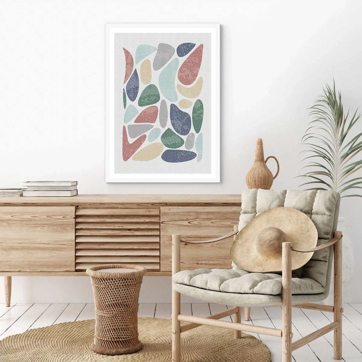 Poster in cornice bianca - Mosaico di colori incipriati - 70x100 cm