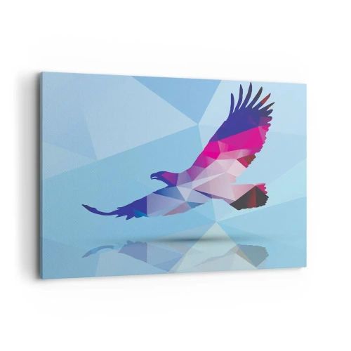 Quadro su tela - Stampe su Tela - Silhouette geometrica di un'aquila in volo su sfondo blu - 100x70cm - L'aquila nel cristallo lilla - Decorazione murale moderna per soggiorno e camera da letto ARTTOR
