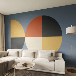 Fotomurali Premium Sand - Forme geometriche in colori contrastanti su sfondo blu - 100x70cm - Guarda e conta - Decorazione murale moderna per soggiorno e camera da letto ARTTOR