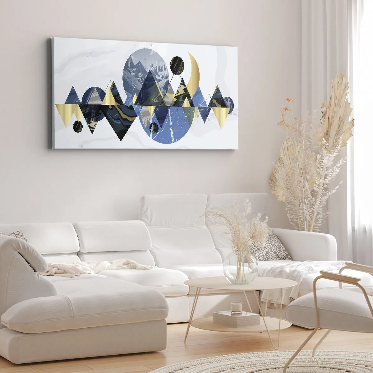 Quadro su tela - Stampe su Tela - Motivi geometrici astratti con motivi montani - 160x50cm - Paesaggio geometrico - Decorazione murale moderna per soggiorno e camera da letto ARTTOR