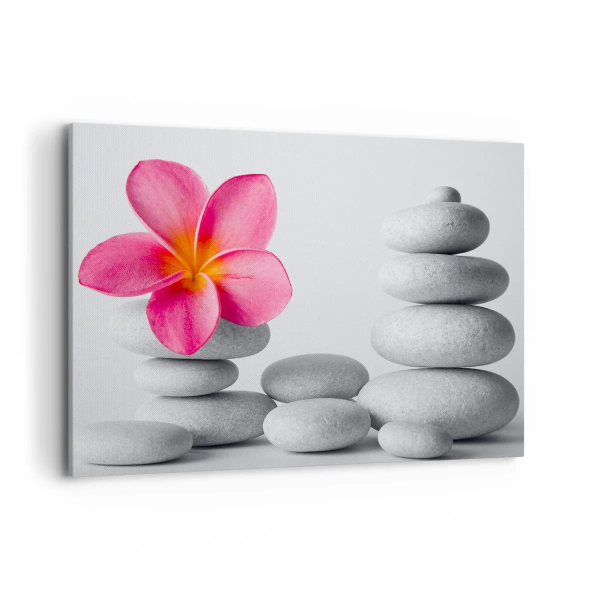 Quadro su tela - Stampe su Tela - Fiore rosa su pietre in stile zen - 120x80cm - Pietra su pietra, e su questa pietra... - Decorazione murale moderna per soggiorno e camera da letto ARTTOR