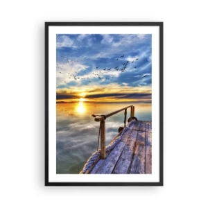 Poster in cornice nera - Molo di legno sul lago al tramonto - 50x70cm - Il vento è andato a dormire - Decorazione murale moderna per soggiorno e camera da letto ARTTOR