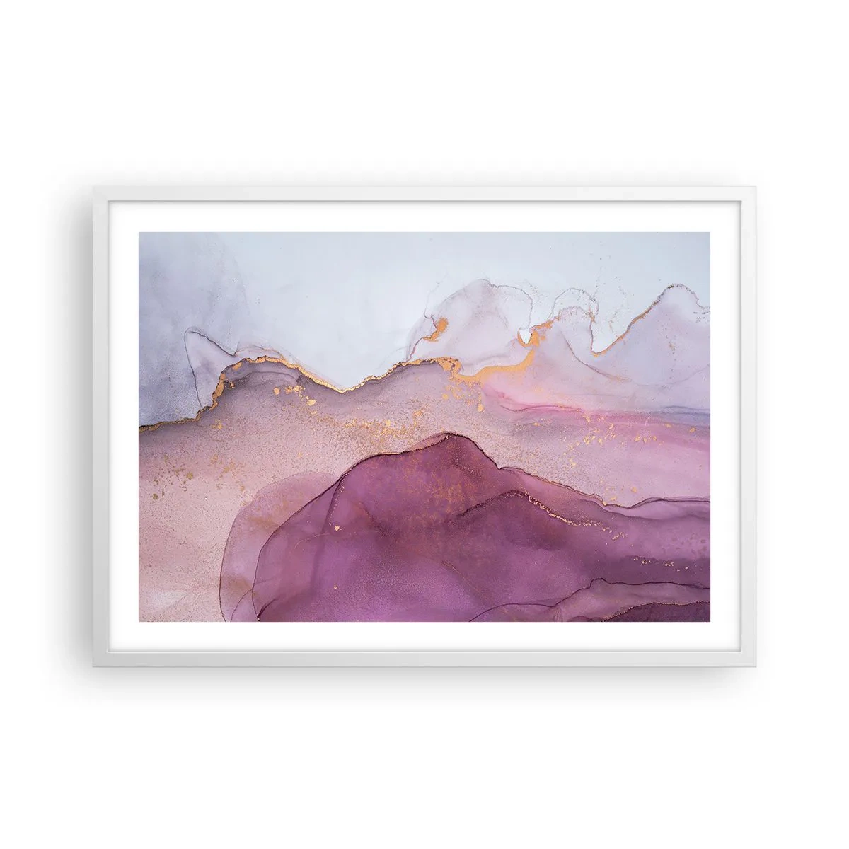 Poster in cornice bianca - Onde di lilla e viola - 70x50 cm