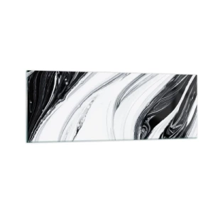 Quadro su vetro - Astrazione in bianco e nero con linee dinamiche e vortici - 140x50cm - L'unione degli opposti - Decorazione murale moderna per soggiorno e camera da letto ARTTOR