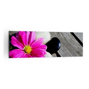 Quadro su tela - Stampe su Tela - Fiore rosa su uno sfondo di assi di legno con pietre - 160x50cm - Riposo sul molo - Decorazione murale moderna per soggiorno e camera da letto ARTTOR