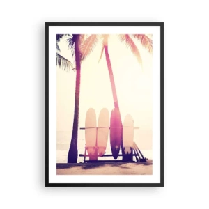 Poster in cornice nera - Tavole da surf allineate sotto le palme sulla spiaggia - 50x70cm - Sarà un giorno fantastico - Decorazione murale moderna per soggiorno e camera da letto ARTTOR