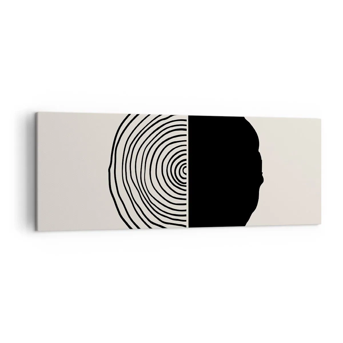 Quadro su tela - Stampe su Tela - Un motivo astratto in bianco e nero ispirato a una sezione trasversale di legno con una divisione geometrica. - 140x50cm - A metà - Decorazione murale moderna per soggiorno e camera da letto ARTTOR