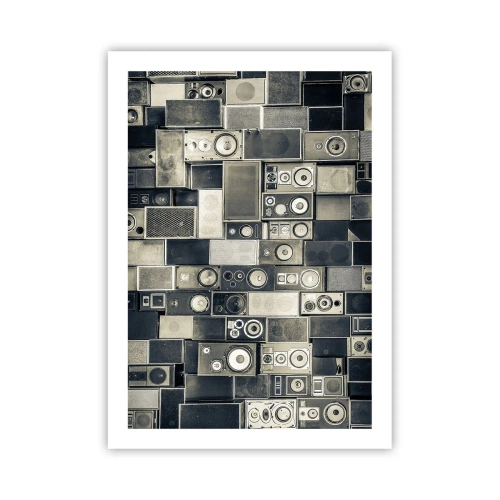 Poster - Collage di altoparlanti in tonalità di grigio - 50x70cm - Armonia di suoni - Decorazione murale moderna per soggiorno e camera da letto ARTTOR