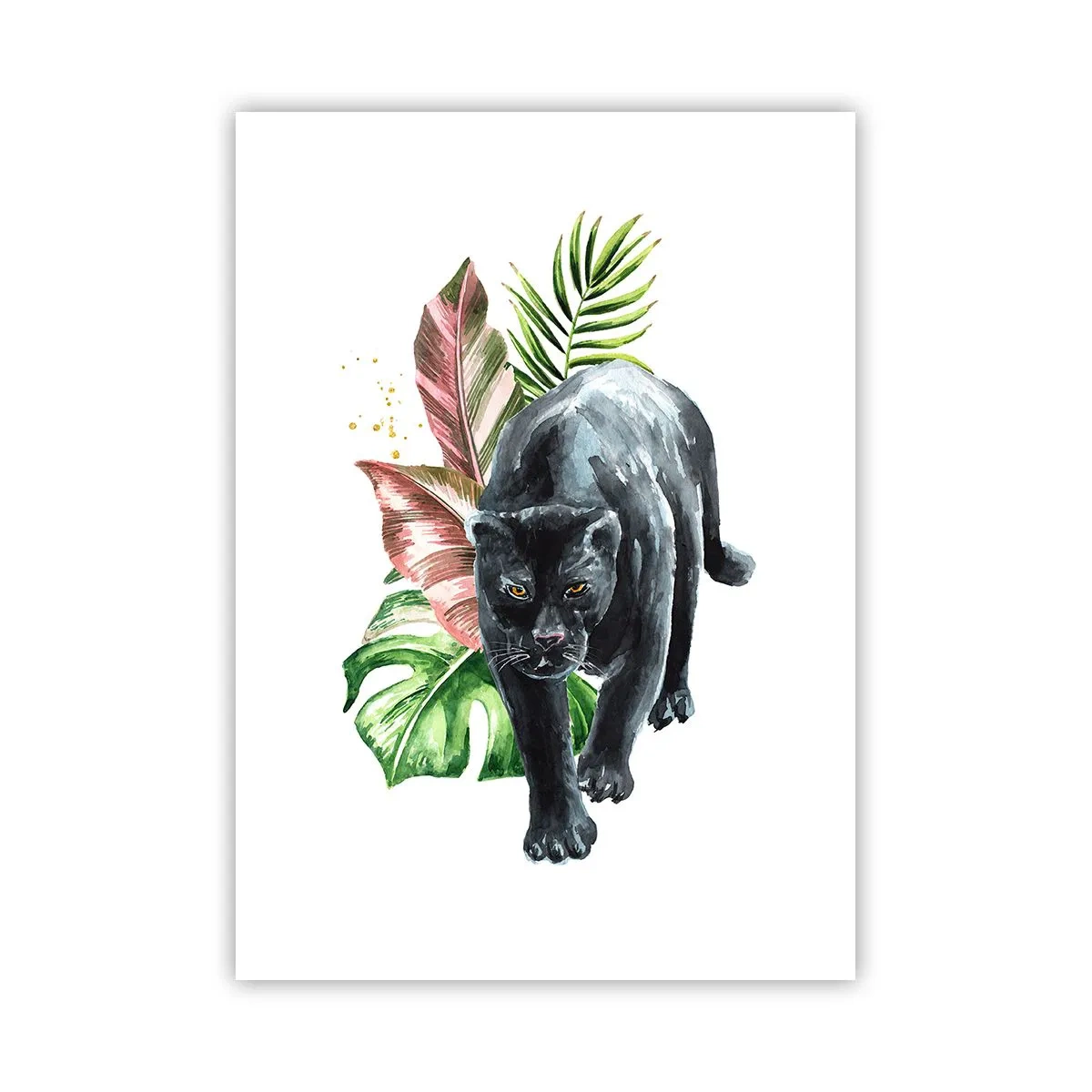 Poster - Pantera nera su uno sfondo di foglie tropicali - 50x70cm - Cuore selvaggio - Decorazione murale moderna per soggiorno e camera da letto ARTTOR