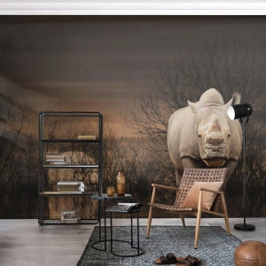 Fotomurali Premium Sand - Bianco contro la natura - Rinoceronte, Animali, Africa - 200x140 cm