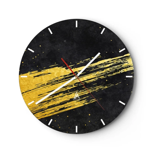 Orologio da parete - Orologio in Vetro - Pennellata dinamica dorata su sfondo nero - 30x30cm - Salto nell'iperspazio - Decorazione murale moderna per soggiorno, cucina e camera da letto ARTTOR
