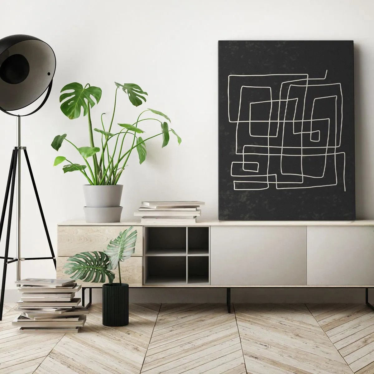 Quadro su tela - Stampe su Tela - Motivo geometrico astratto su sfondo scuro - 50x70cm - Non è così semplice - Decorazione murale moderna per soggiorno e camera da letto ARTTOR