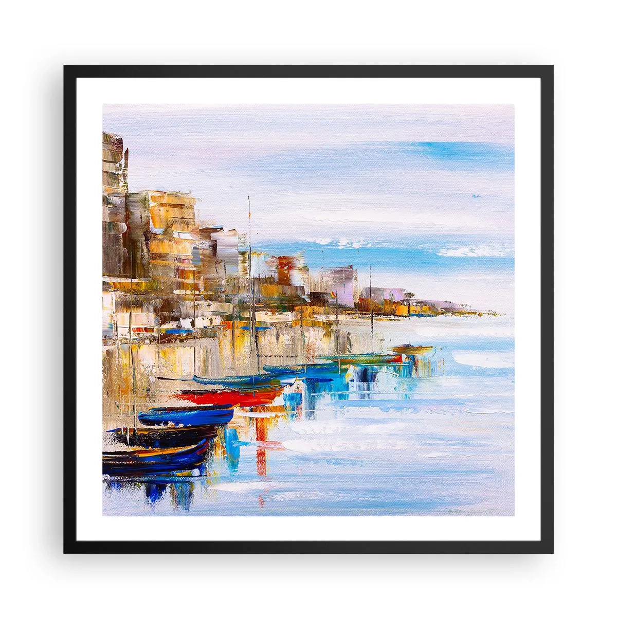 Poster in cornice nera - Molo cittadino multicolore - 60x60 cm