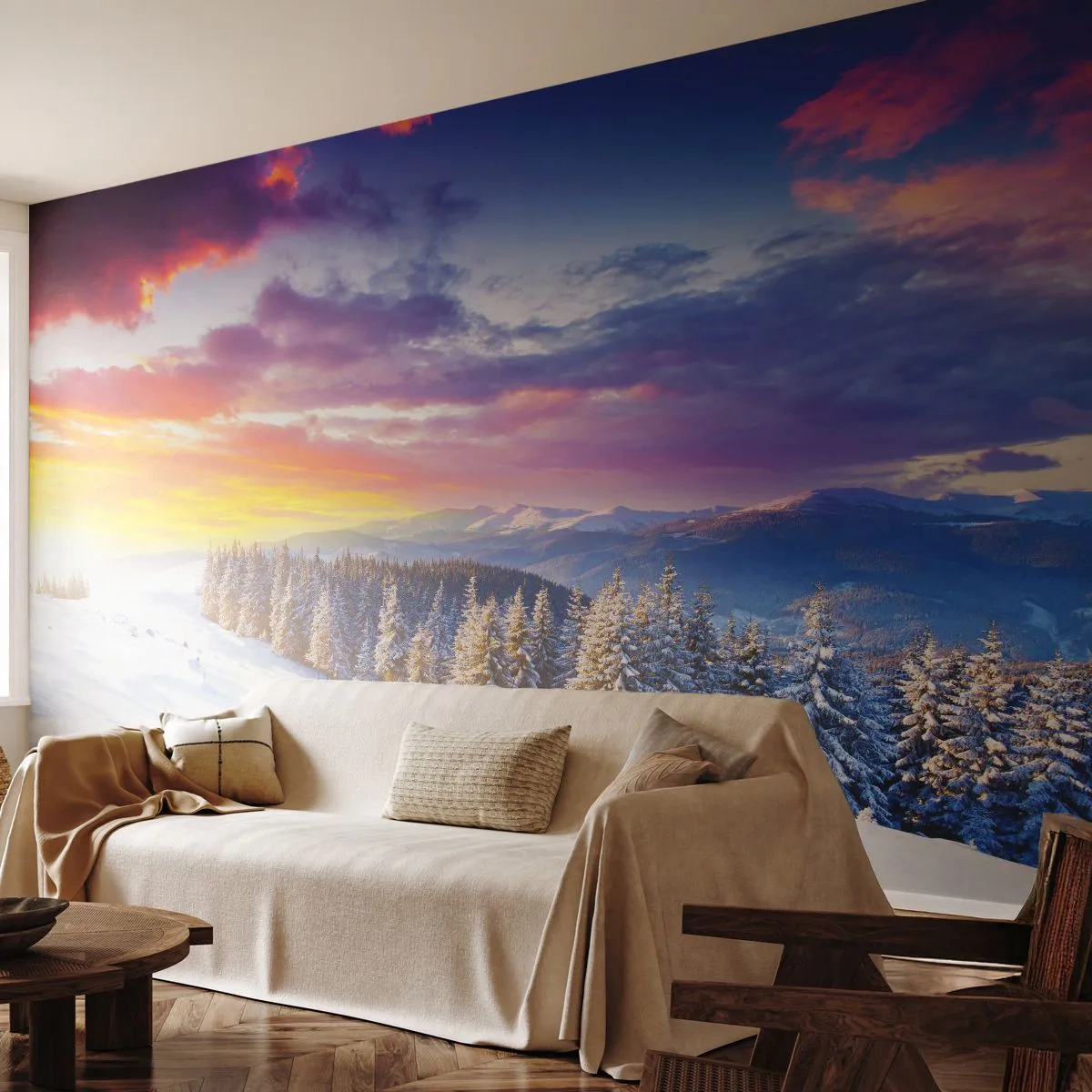 Fotomurali Premium Sand - Una bianca giornata - Paesaggio, Montagne, Inverno - 200x140 cm