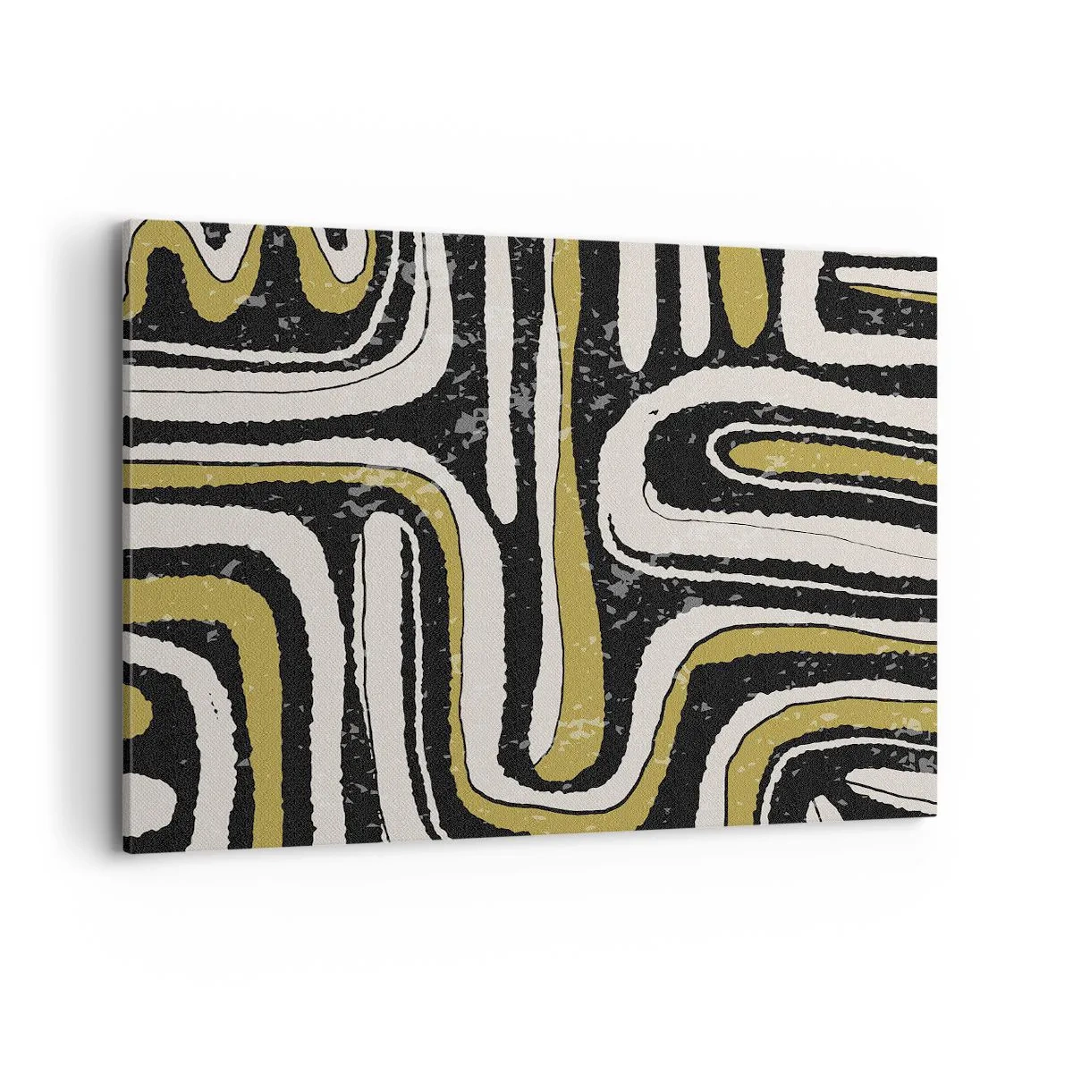 Quadro su tela - Stampe su Tela - Motivo astratto in nero, bianco e oro - 100x70cm - Composizione: strade e vicoli - Decorazione murale moderna per soggiorno e camera da letto ARTTOR