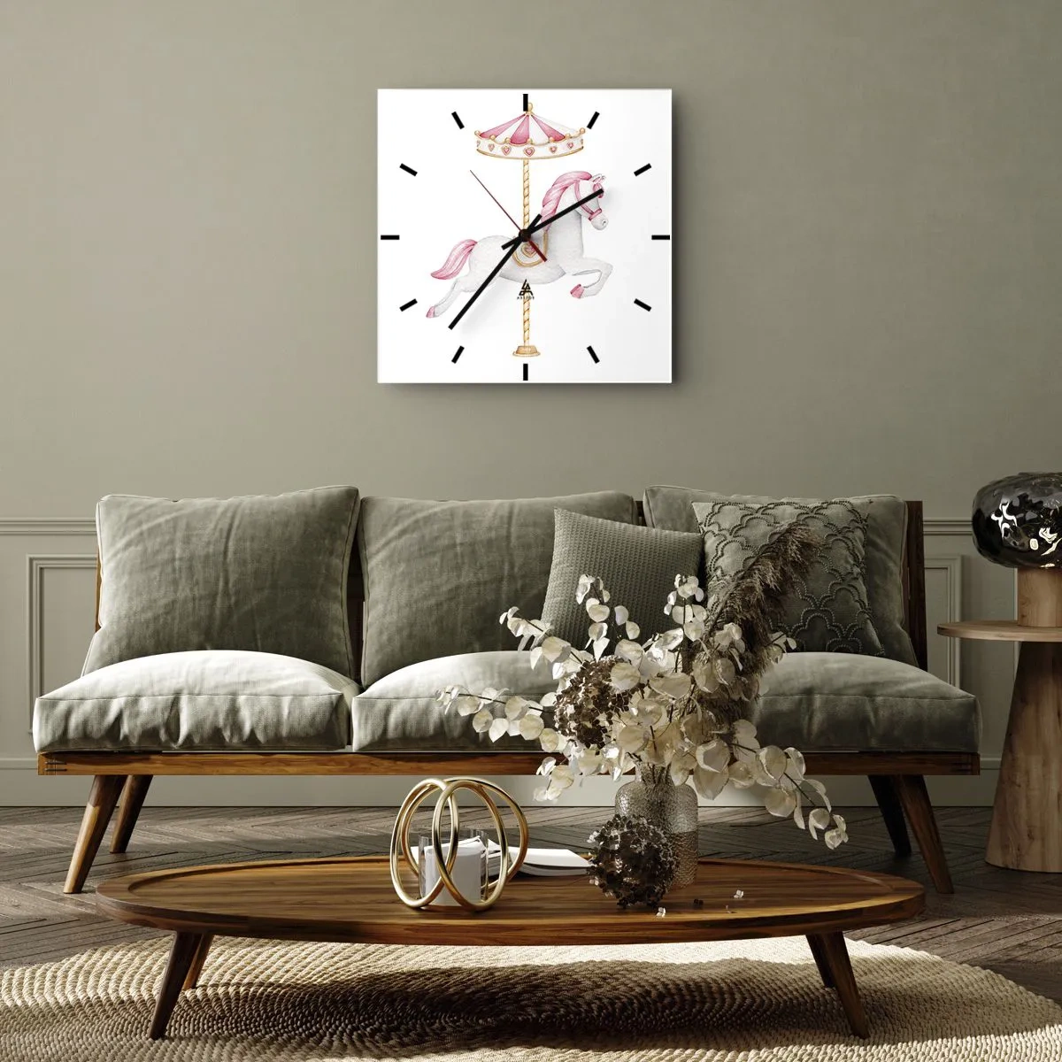 Orologio da parete - Orologio in Vetro - Partito al galoppo. - 30x30 cm