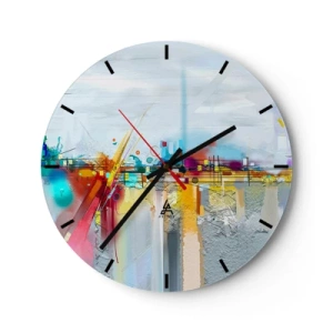 Orologio da parete - Orologio in Vetro - Una composizione astratta di colori e forme ispirata alla città. - 30x30cm - Il ponte della gioia sul fiume della vita - Decorazione murale moderna per soggiorno, cucina e camera da letto ARTTOR