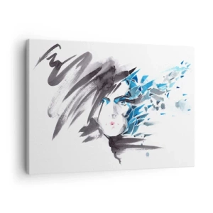 Quadro su tela - Stampe su Tela - Pittura artistica del viso ad acquerello con accenti blu - 70x50cm - Ritratto di sensualità in grigio e azzurro - Decorazione murale moderna per soggiorno e camera da letto ARTTOR