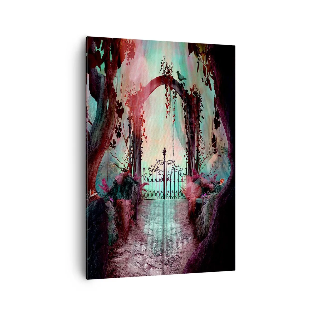 Quadro su tela - Stampe su Tela - Un ingresso magico con un cancello in ferro battuto circondato da una vegetazione misteriosa - 70x100cm - Il giardino dei misteri - Decorazione murale moderna per soggiorno e camera da letto ARTTOR