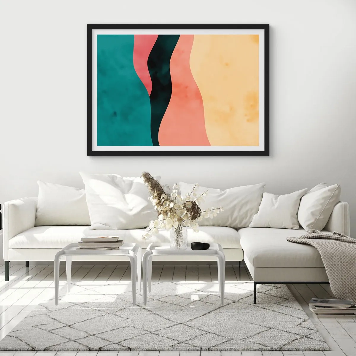 Poster in cornice nera - Onde astratte in colori pastello - 70x50cm - Difformità conforme - Decorazione murale moderna per soggiorno e camera da letto ARTTOR