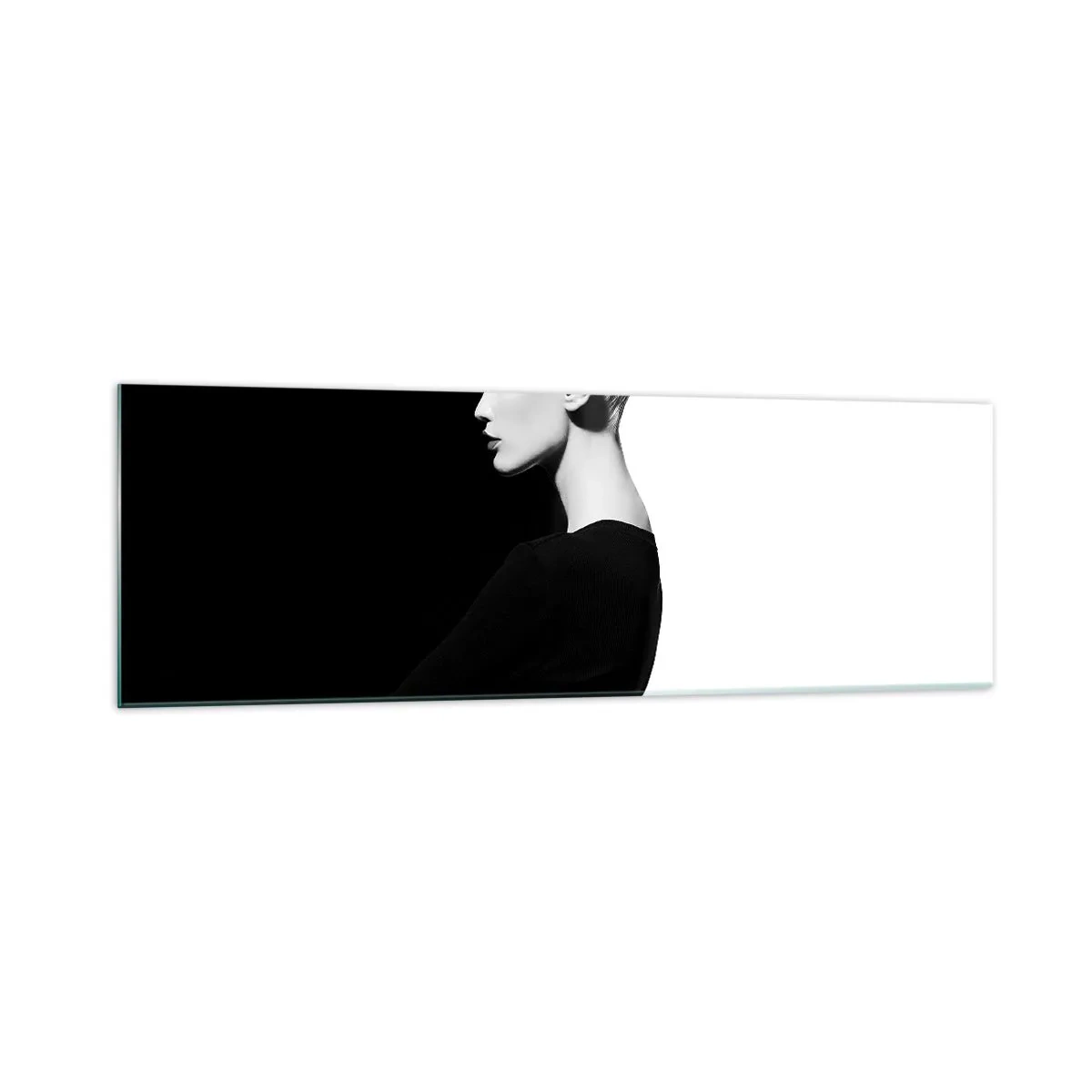 Quadro su vetro - Ritratto elegante di una donna su sfondo bianco e nero - 160x50cm - Semplicemente donna - Decorazione murale moderna per soggiorno e camera da letto ARTTOR