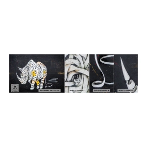 Campione di Fotomurale Premium Sand - La pelle dura è un mito - Astrazione, Rinoceronte, Astrazione - 100x30 cm