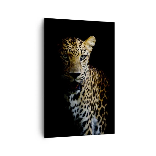 Quadro su tela - Stampe su Tela - Un leopardo su sfondo scuro con sguardo intenso - 80x120cm - Bellezza tenebrosa - Decorazione murale moderna per soggiorno e camera da letto ARTTOR