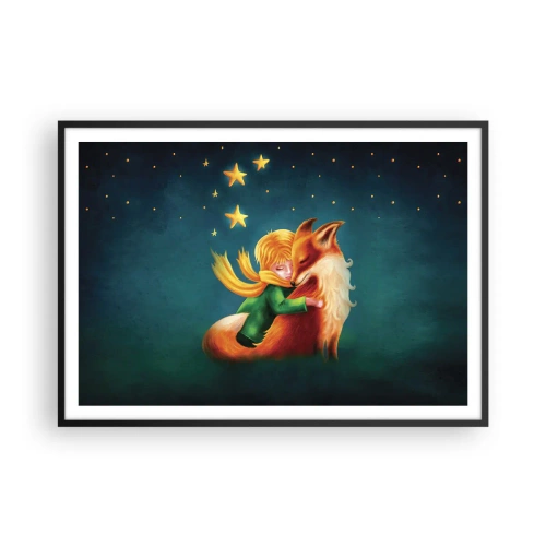 Poster in cornice nera - Un ragazzo con una volpe in un ambiente magico con le stelle - 100x70cm - Il piccolo principe - Decorazione murale moderna per soggiorno e camera da letto ARTTOR