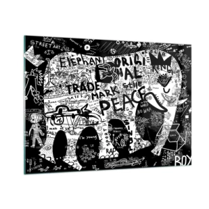 Quadro su vetro - Immagine di graffiti in bianco e nero con temi di pace e libertà - 100x70cm - Il ricco mondo della strada - Decorazione murale moderna per soggiorno e camera da letto ARTTOR