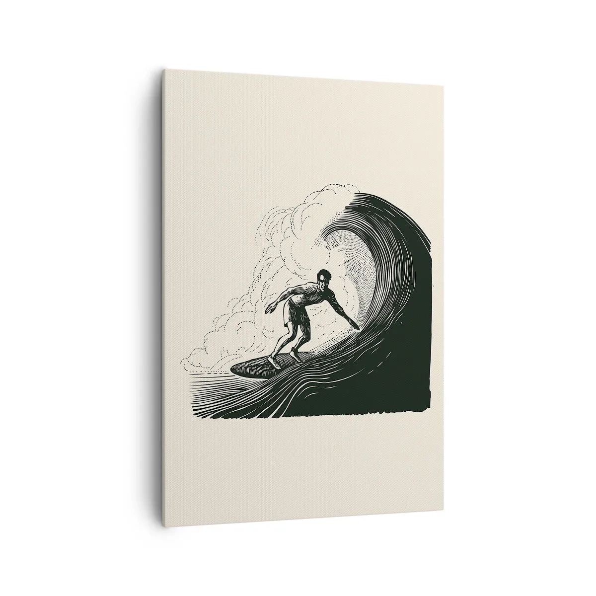Quadro su tela - Stampe su Tela - Grafica in bianco e nero di un surfista che cavalca un'onda - 70x100cm - Il re delle onde - Decorazione murale moderna per soggiorno e camera da letto ARTTOR
