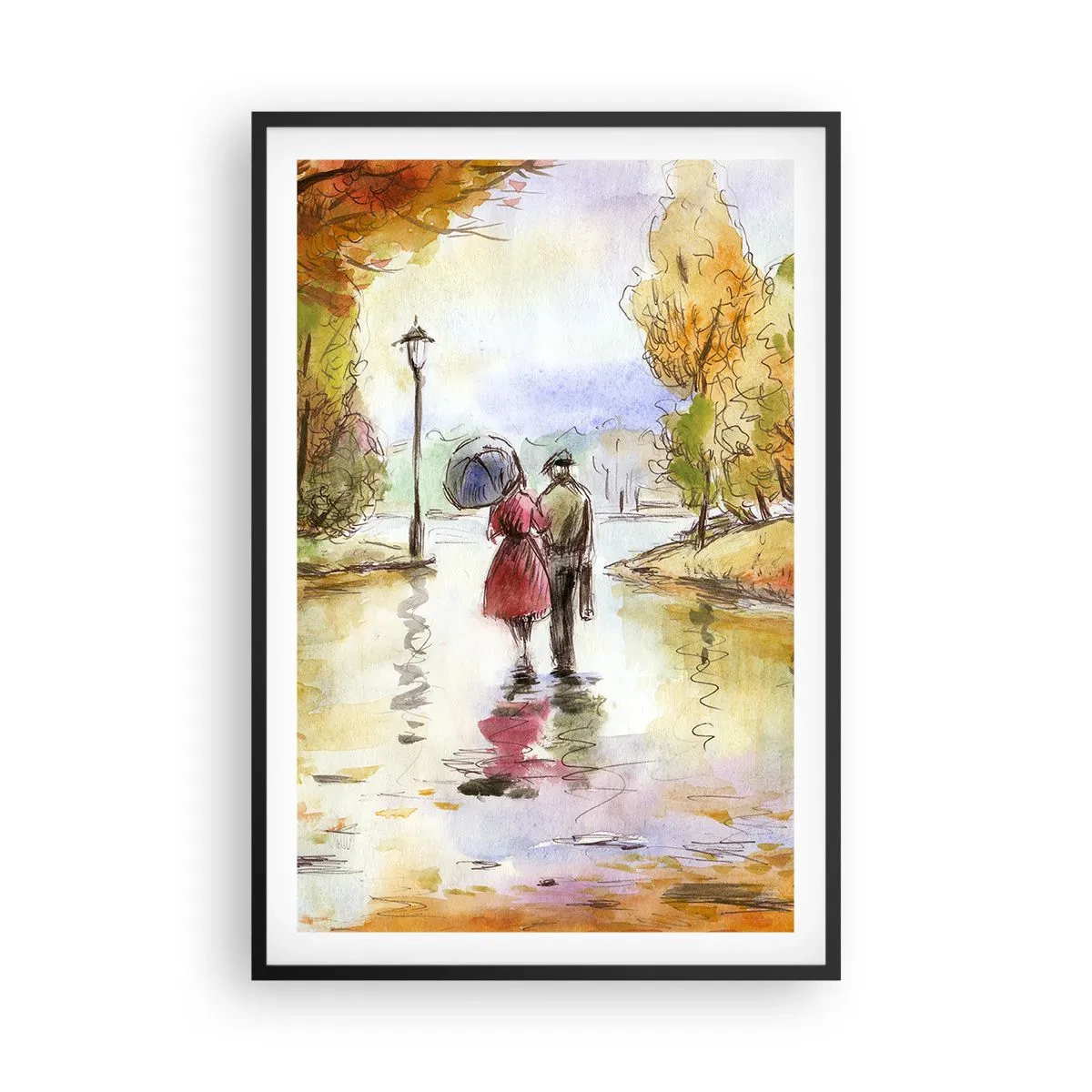 Poster in cornice nera - Autunno romantico nel parco - 61x91 cm