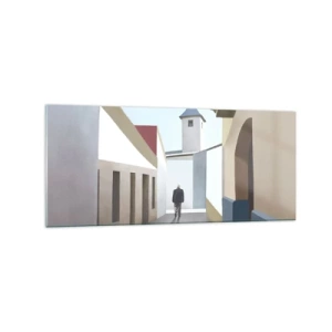 Quadro su vetro - Una strada minimalista con la sagoma di un uomo sullo sfondo - 120x50cm - Passeggiata assolata - Decorazione murale moderna per soggiorno e camera da letto ARTTOR