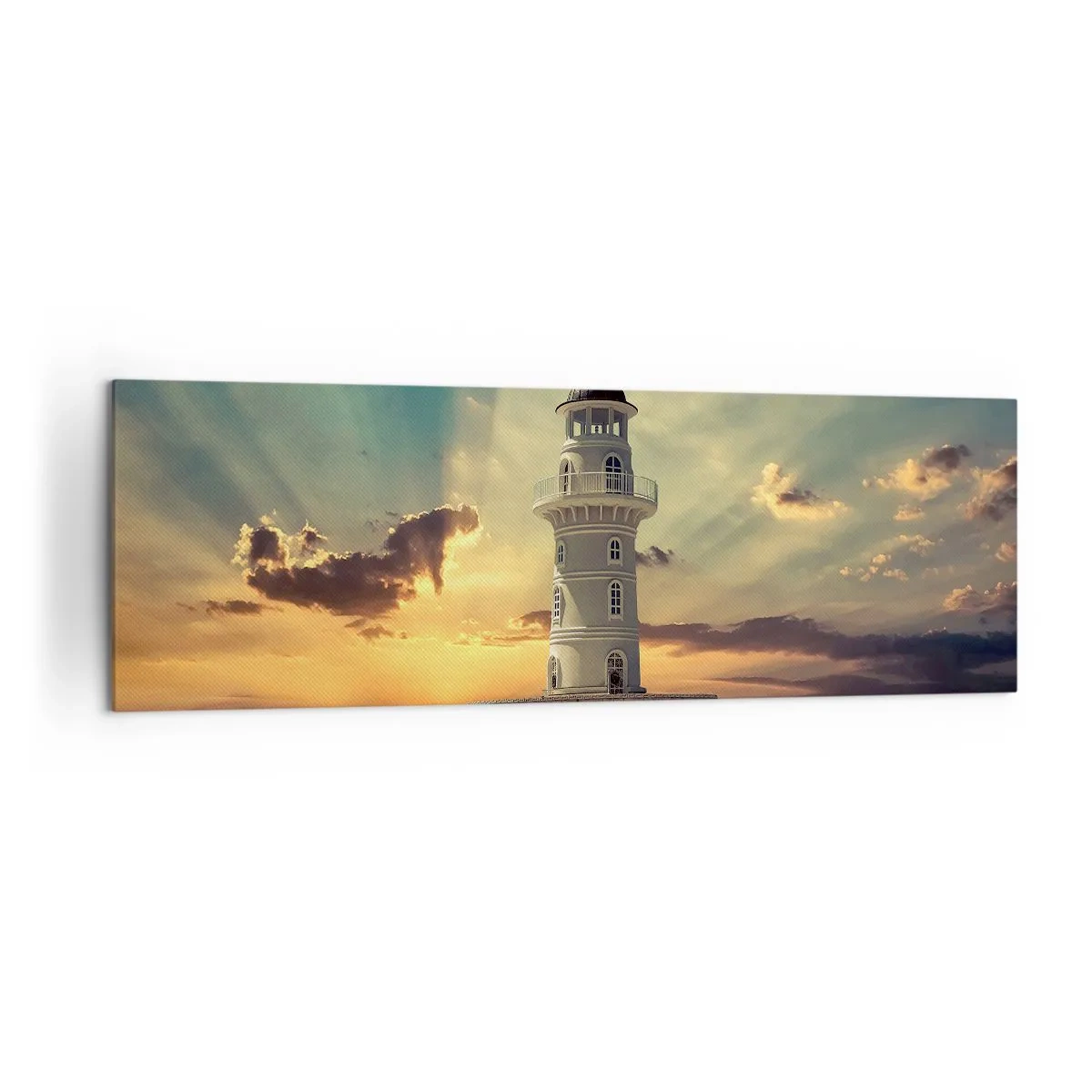 Quadro su tela - Stampe su Tela - Un faro al tramonto contro il cielo - 160x50cm - Luce - Bontà - Bellezza - Decorazione murale moderna per soggiorno e camera da letto ARTTOR