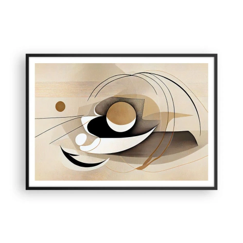 Poster in cornice nera - Composizione astratta nei toni del beige e del nero - 100x70cm - Composizione: l'essenza delle cose - Decorazione murale moderna per soggiorno e camera da letto ARTTOR