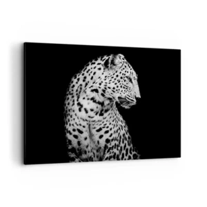 Quadro su tela - Stampe su Tela - Immagine in bianco e nero di un leopardo su sfondo nero - 120x80cm - Profilo destro perfetto! - Decorazione murale moderna per soggiorno e camera da letto ARTTOR