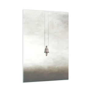 Quadro su vetro - Una figura su un'altalena sospesa nel cielo - 50x70cm - Il bambino che è in noi - Decorazione murale moderna per soggiorno e camera da letto ARTTOR