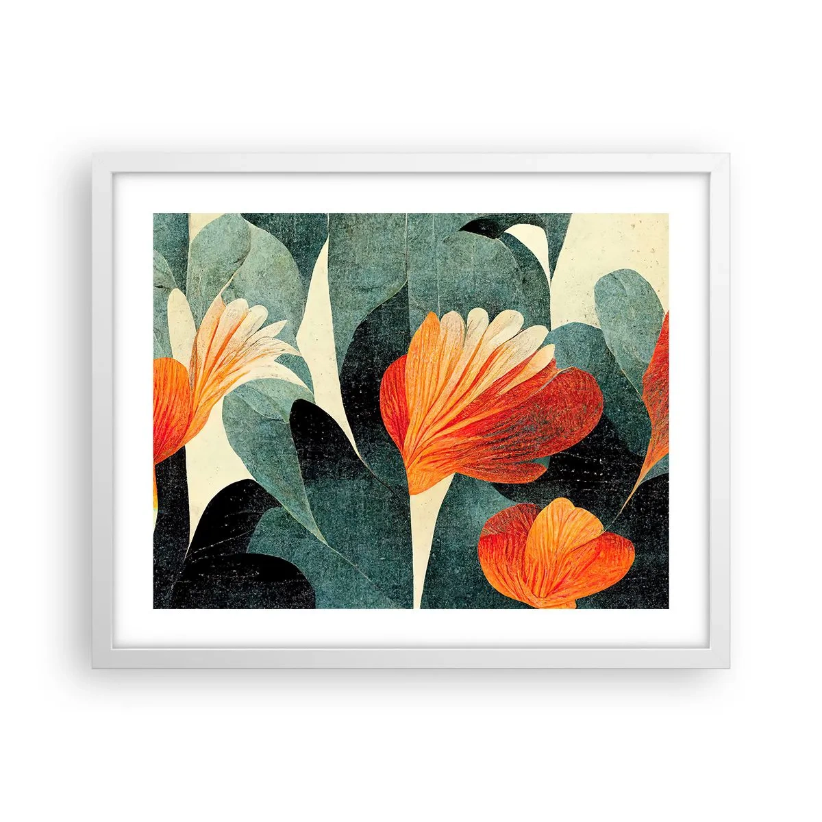 Poster in cornice bianca - Caldo dei tropici e fresco del verde - 50x40 cm