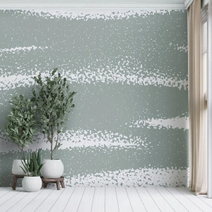 Fotomurali Premium Sand - Menta fredda con strisce retrò astratte bianche - 100x70cm - Astrazione in clima invernale - Decorazione murale moderna per soggiorno e camera da letto ARTTOR