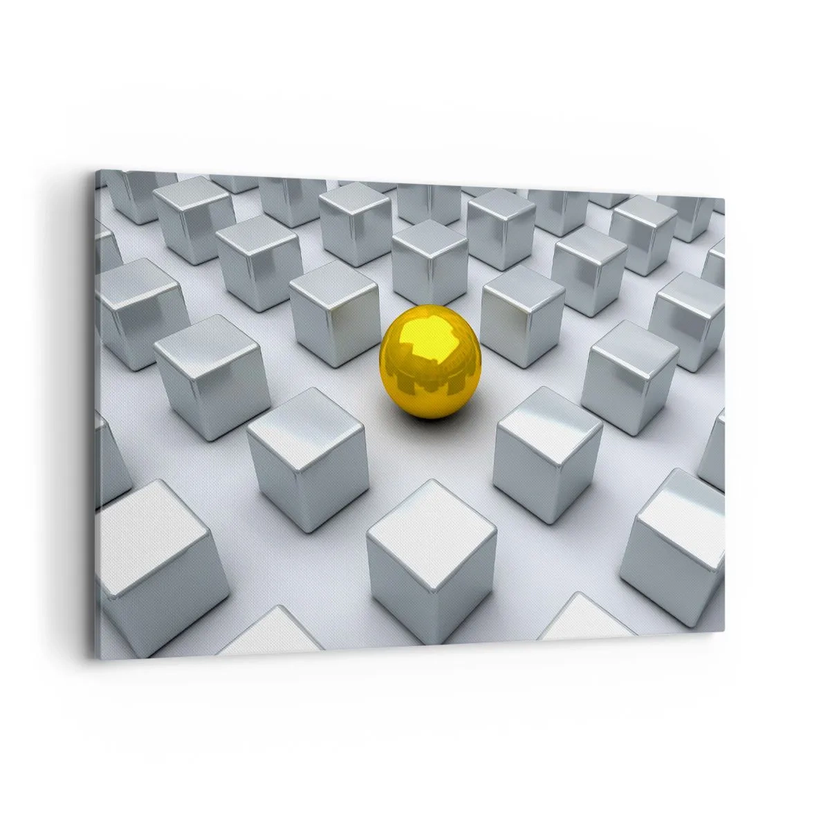 Quadro su tela - Stampe su Tela - Una sfera dorata che spicca tra i cubi d'argento - 120x80cm - Perché io? Composizione geometrica - Decorazione murale moderna per soggiorno e camera da letto ARTTOR