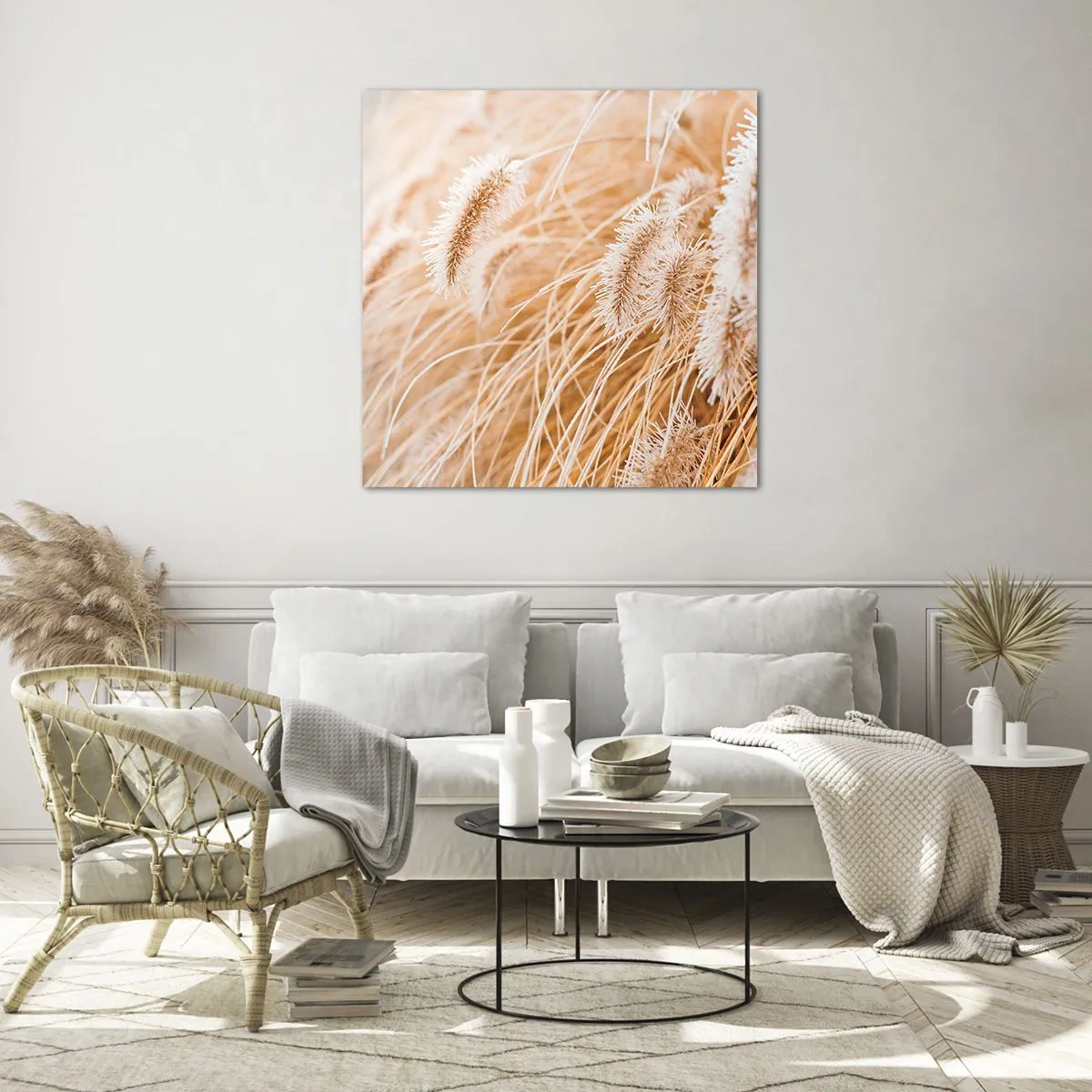 Quadro su vetro - Il fruscio dorato dell'erba - 60x60 cm