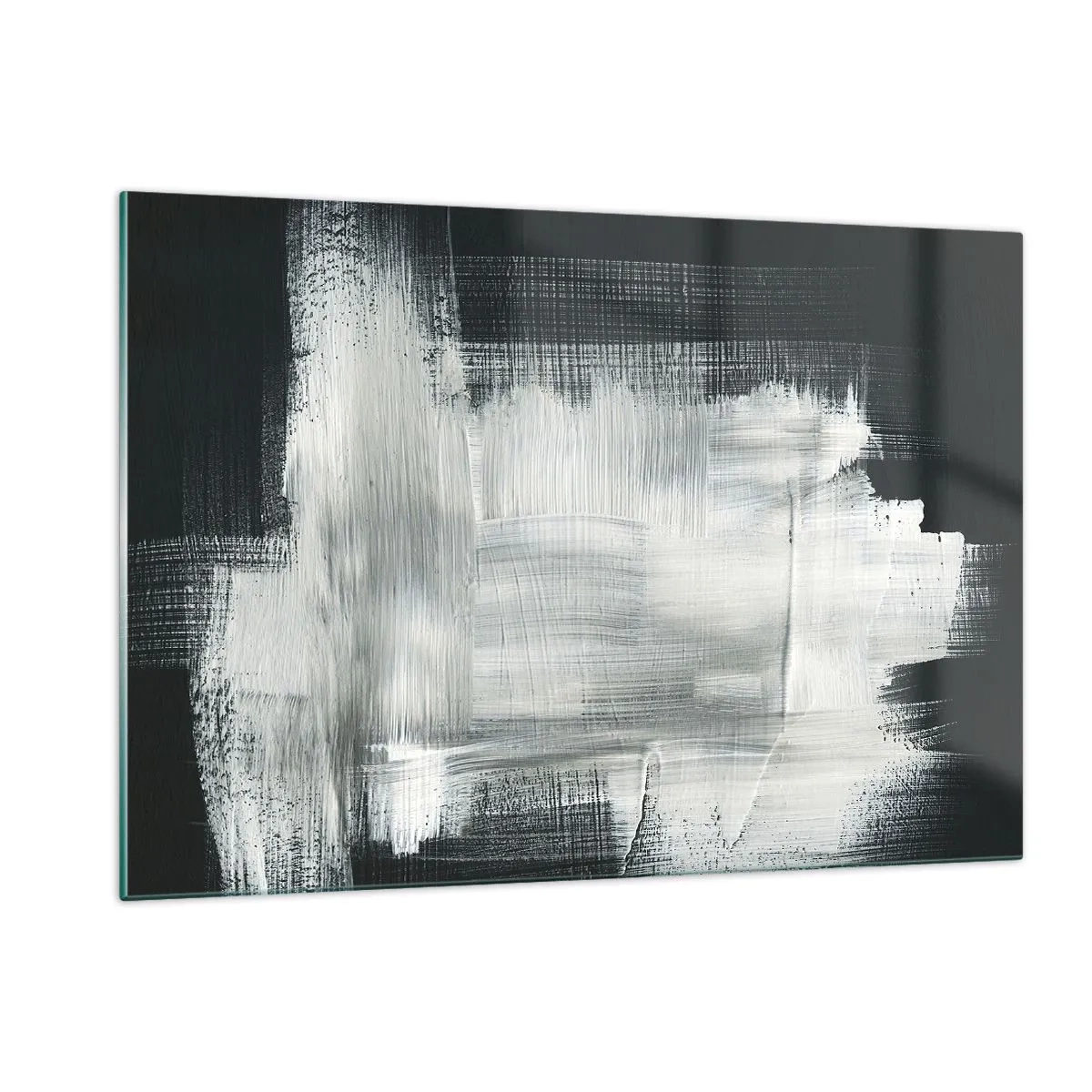 Quadro su vetro - Astrazione minimalista in bianco e nero - 120x80cm - Tessuto in verticale e in orizzontale - Decorazione murale moderna per soggiorno e camera da letto ARTTOR