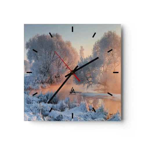 Orologio da parete - Orologio in Vetro - Paesaggio invernale con alberi innevati e tramonto - 30x30cm - Tutto brilla al sole nel cristallo - Decorazione murale moderna per soggiorno e camera da letto ARTTOR