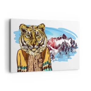 Quadro su tela - Stampe su Tela - Una tigre con un cappotto sullo sfondo di un paesaggio montano - 120x80cm - Non così selvaggia come la si dipinge - Decorazione murale moderna per soggiorno e camera da letto ARTTOR